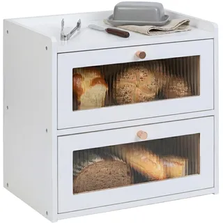 Relaxdays Brotkasten Bambus Holz Weiß