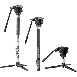 Cayer FP34 Einbeinstativ mit Füßen, 71-Zoll-Aluminium-Teleskop-Kamera-Einbeinstativ mit Fluidkopf und 3-Bein-Stativbasis für Canon Nikon Sony Olympus Panasonic DSLR-Kamera
