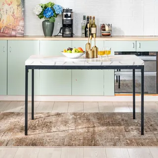 FurnitureR Esstische aus weißem Marmorimitat, Schlichter und eleganter Stil für 4 bis 6 Personen, Dicke Holzplatte mit Metallstruktur, für Küche, Esszimmer, 120 x 70 x 75 cm