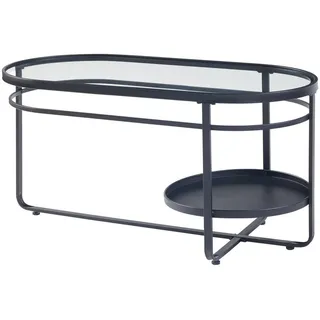 [en.casa] Couchtisch Kumla oval Metallgestell mit Glasplatte 90 x 42,5 x 46 cm Schwarz - Schwarz