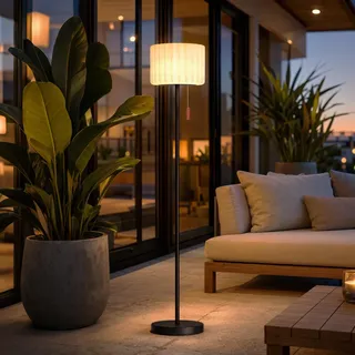 MALUX Solar Stehlampe Outdoor – Kabellose Akku Stehleuchte mit Solar | USB-C-Ladung, Lichtsensor, Fernbedienung, Warmweiß und RGB, IP44 für Terrasse, Garten und Balkon, Schwarz