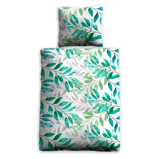 Seersucker-Bettwäsche Sommerbettwäsche Botanic Green 135x200 cm + 80x80 cm -100 100% Baumwolle mit Reißverschluss