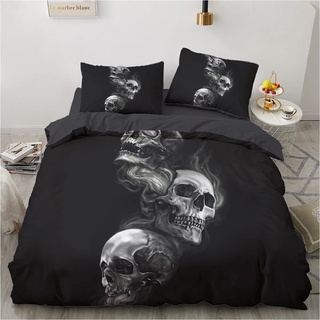 Luowei Skull Bettwäsche 135x200cm 4 Teilig Gothic Schädel Halloween Bettwäsche Microfaser Bettbezug und 2 Kissenbezüge 80 x 80cm mit Reißverschluss