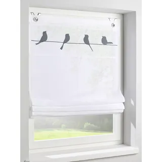 Kutti Raffrollo »Gravelot« mit Hakenaufhängung ohne Bohren freihängend Applikationen mit niedlichen Vögeln, grau