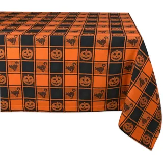 DII Halloween-Party-Tischdekoration, wiederverwendbar, maschinenwaschbar, Baumwollstoff, Tischdecke, 60 x 84, Orange & Schwarz Büffelkaro