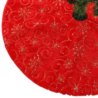 CITÉTOILE Weihnachtsbaum Rock Christbaumdecke Kunstfell Glitter Schneeflocke Rund Weihnachtsbaumdecke Fell Christbaumständer Teppich für Weihnachtsfeiertag Deko, Rot, S