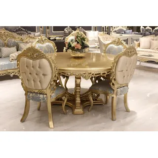 Esszimmer set 7tlg. Esstisch+6x Stühle Designer Holz Stuhl Garnitur Möbel Neu - Gold
