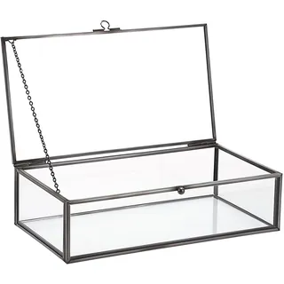 SUMTree Schwarz Rechteck Schmuckschatulle aus Metall Glas Schmuckbox Schmukkiste Schmuckkoffer Schmuckaufbewahrung Geschenk Muttertag Hochzeit Geburtstag Schmuck Ring Kleine Sachen Damen Groß