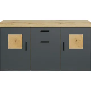 Sideboard HOME AFFAIRE "Ghent", schwarz (eiche mit anthrazit), B:160cm H:86cm T:42cm, FSC-zertifizierter Holzwerkstoff, Kunststoff, Sideboards, Sideboard, Sideboard mit 3 Türen & 1 Schublade - (B/T/H) 160/42/86 cm