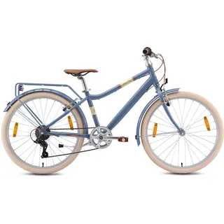 BIKESTAR Alu Kinderfahrrad ab 9 Jahre | 24 Zoll City Bike, 7 Gänge, V-Bremse | Blau - Blau