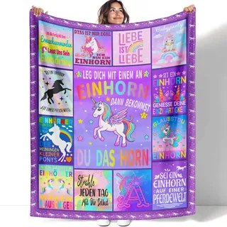 YISUMEI Einhorn Kuscheldecke 150x200cm, Motivierenden Sprüchen Design Einhorn Decke, Weich Flauschig Fleecedecke, Geschenk für Mädchen, Lila