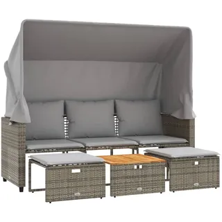 vidaXL Outdoor-Sofa 3-Sitzer mit Dach und Hockern Grau Poly Rattan - Grau