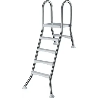 Halbhochbeckenleiter Edelstahl für 1,20m Pool Einbauleiter Poolleiter Edelstahlleiter - Silber