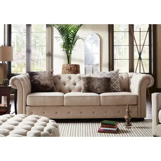 Landhaus Stil Möbel - Chesterfield Sofa Sitz Garnitur 3+2 Set Stoff jvmoebel ® - Beige