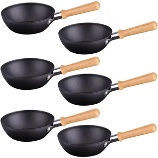 Syntrox Germany Wok Pfännchen Set 6 Stück mit Bambusgriff Universal - Schwarz