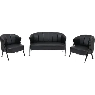 MCW Wohnzimmer-Set P30 Retro Industrial Metall Kunstleder Schwarz