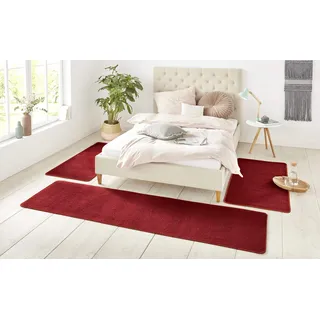 Hanse Home Nasty Teppich Bettumrandung 3-teilig – Bettvorleger Bettläufer Teppichläufer Kurzflor Einfarbig Unifarben Läufer-Set für Kinderzimmer Schlafzimmer, Uni Rot, 2X 70x140cm 1x 70x240cm