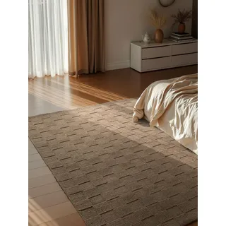 Villeroy & Boch Wollteppich Scala - Natur Wohnzimmerteppich - Handgewebt & Natürlich - Wolle 3D Effekt Kariert Hoch-Tief-Effekt für Wohnzimmer, Schlafzimmer, Esszimmer, Flur - Karamell, 160x230cm