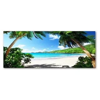 Tulup® Küchenrückwand Spritzschutz aus Glas -125x50 -Spritzschutz auf gehärtetes Glas Deko Landschaften Seychellen Strand