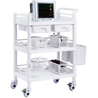 Vevor Laborwagen Medizinwagen mit 3 Ablagen und 4 Rädern, Rollbarer Laborwagen PP-Material, 50 kg belastbarer Servierwagen Medizinischer Wagen für Labor, Klinik, Krankenhaus, Salon, 645 x 445 mm