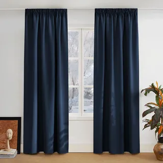 PONY DANCE Verdunklungsvorhänge Kräuselband Schlafzimmer Vorhänge Dunkelblau 2er Set H 245 x B 140 cm Abdunkelnde Gardinen für Schienensystem Thermal Curtains for Living Room