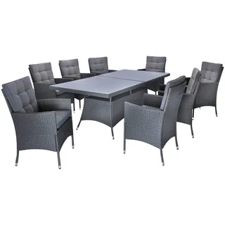 Konifera »Korfu« Set, 8x Sessel, 1x Tisch 200x100x73,5cm, inkl. Auflagen, inkl. Schutzhülle, 17 Stk. tlg. Polyrattan, Stahl, Ablagefläche unter der Tischplatte, Dunkelgrau,