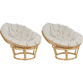 BELIANI Gartensessel 2er Set Natürlich Rattan Rund 110 cm Groß Drehbar mit Auflage Beige Boho Korbsessel Rattansessel Outdoor Indoor Terrasse Balkon - Beige