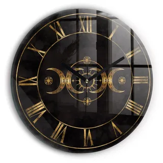 Wallfluent Wanduhr – Stilles Quarzuhrwerk - Uhr Dekoration Wohnzimmer Schlafzimmer Küche - schwarze Zeiger - 30 cm - Goldene römische Ziffern - Schwarz