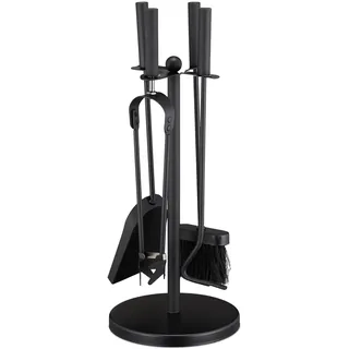 Relaxdays Kaminbesteck 5-teilig Metall 20 x 50 x 20 cm Schwarz
