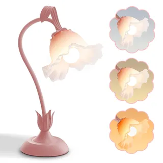 WLHBF Blumen Tischlampe,Blume Schreibtischlampe,3 Farbtemperaturen Dimmbar Nachttischlampe,Lampe mit 360° Flexibler Gänsehalsleuchte,Geeignet für Schlafzimmer,Wohnzimmer,Büro,Zimmer Dekoration (Rosa)