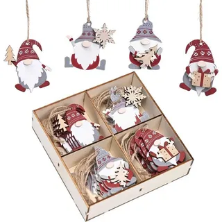 Valery Madelyn Holz Weihnachten Anhänger 24 Stück 6cm Baum Weihnachtsdeko Netter Weihnachtsmann Anhänger Weihnachtsbaumschmuck Traditionelles Thema Rot Weiß Weihnachtsdekoration