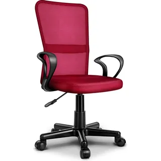 TRESKO Bürostuhl weinrot Schreibtischstuhl Drehstuhl, mit Armlehnen & Kunststoff-Leichtlaufrollen, stufenlos höhenverstellbar, gepolsterte Sitzfläche, ergonomische Passform - bordeaux