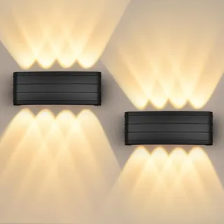 GeyouLux LED Wandleuchte Innen IP65, 8W Wandlampe mit 8 Lichtquellen, 2700K Warmweiß Außenwandleuchte, Moderne Design LED Wandbeleuchtung für Wohnzimmer Flur Balkon Treppenhaus, 2 Stück Schwarz
