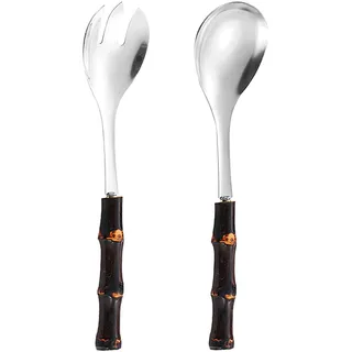 ZHERIKAH Salatbesteck Set, Salatlöffel und Gabel Set Edelstahl Salatbesteck mit Holzgriff, Servierlöffel aus Edelstahl, Geeignet für Familienfeiern, Partys, Küchen, Restaurants