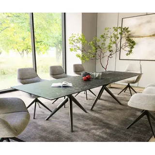 DELIFE Esstisch Edge 300x100 Keramik Laminam®Nero Greco Anthrazit Estelar rund Metall Schwarz - Grau