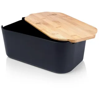 Vilde Brotbkasten Schwarz - Brotbox Mit Bambusdeckel - 33x18,5x12 cm - Brot Aufbewahrungsbox - Stilvolles Design - Holz Brett Zum Brotschneiden - Brotaufbewahrung - Geräumig Für Alle Brotsorten