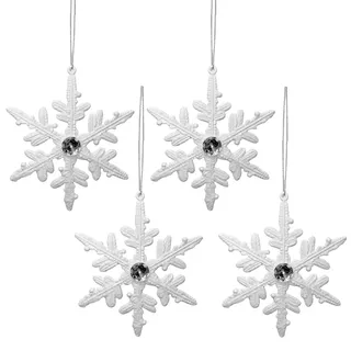 Christbaumschmuck 4 Packung Schneeflocken Weiß Glitter Mit Edelstein 14cm