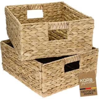 HMF Aufbewahrungskorb passend für KALLAX Regal halbes Fach, Korb geflochten aus Wasserhyazinthe mit Griffen, 2er Set, 30 x 34 x 15 cm, Naturfarben