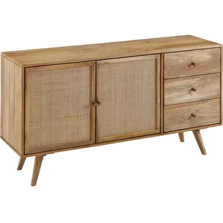 FineBuy Sideboard Mango Design Kommode mit 3 Rattan Schubladen Wiener Geflecht & 2 Türen