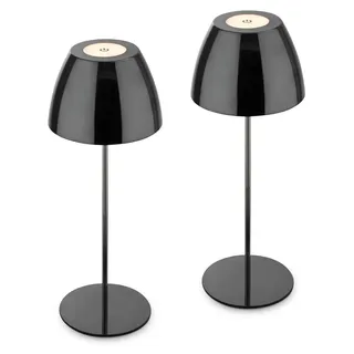 2er Set Akku Tischlampen: Die eleganten Leuchten in Schwarz-Chrom fügen sich vielseitig in unterschiedliche Umgebungen ein und sind mit einer Höhe von jeweils 36cm kompakt auf Tisch, Sideboard oder Terrasse einsetzbar. Warmweißes Licht und - Silber, Schwarz