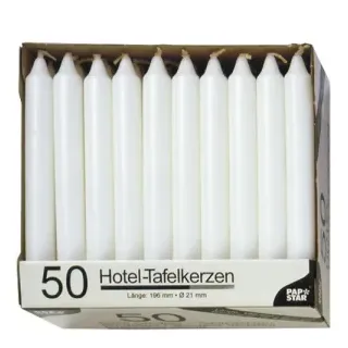 Papstar Tafelkerzen weiß, Größe: 2,10 x 19,6 cm, 1 Karton = 4 Packungen à 50 Stück