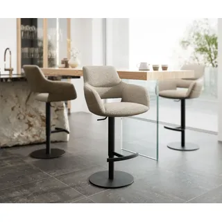 DELIFE Barstuhl Yago-Flex Materialmix Mikrofaser Schlamm / Bouclé Schlamm Drehfußhöhenverstellbar Metall Schwarz drehbar Taschenfederkern - Beige, Braun