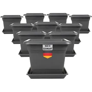 2friends Pflanzkübel Groß Außen 40x40 cm, 10er Set Anthrazit Blumentopf Gross für Terrasse und Garten Robuster Pflanztopf 40 cm Durchmesser Blumenkübel