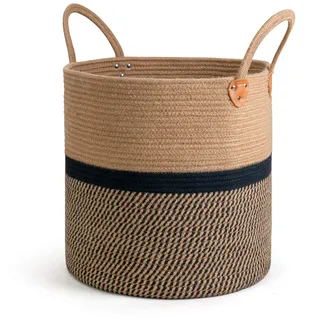 CHICVITA Extra großer Jute-Aufbewahrungskorb mit Griffen, Wäschekorb, Spielzeug, Handtücher, Deckenkorb, Heimdekoration, Geschenk, 40,6 x 40,6 cm, Schwarz