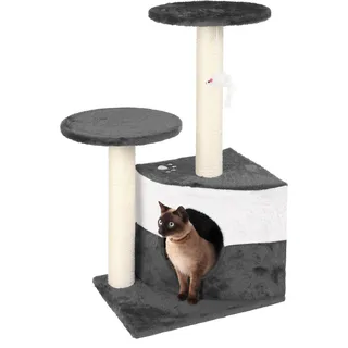 Wiltec Kratzbaum in Grau 71 cm hoch, Katzenkratzbaum mit zwei Plattformen, Katzenbaum mit Höhle und Spielball, Kletterbaum für Katzen - Grau