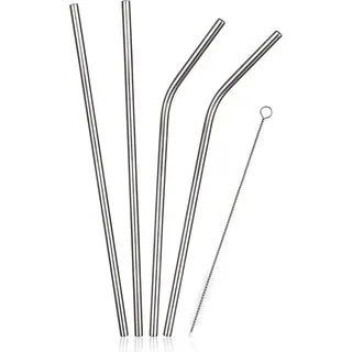 Set mit 4 Trinkhalmen + Reinigungsbürste, Edelstahl, wiederverwendbar - Silber