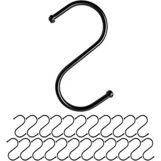 S-Haken zum Einhängen, 24 Stück, in Schwarz, Metallhaken für bis Ø 25 mm Stangen, Länge 68 mm, S Haken für Küche, Kleiderstange, Garage, Topf, Pfanne, Tasse, Hängehaken, Küchenhaken, Doppelhaken Set