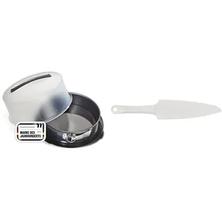 Zenker 7020 Springform mit Transporthaube Ø 28 cm DELUXE & Tortenmesser, 29 cm Patisserie, praktischer Küchenhelfer aus Kunststoff, Küchenutensil zum schneiden, anheben und servieren von Kuchen, weiß