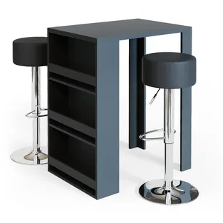 Vicco Bartisch-Set Anthrazit 57 x 80 cm mit 2 Barhockern , Holzwerkstoff , 3 Fächer , Rechteckig,Rechteckig , 57x106x80 cm , Esszimmer, Barmöbel, Bartische