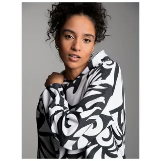 Kapuzensweatshirt TRIGEMA "TRIGEMA Hoodie mit abstraktem Allover-Print", Damen, Gr. XS, weiß, Sweatware, 50% Baumwolle, 50% Polyester, ohne Ausschnitt, Sweatshirts Kapuzensweatshirt